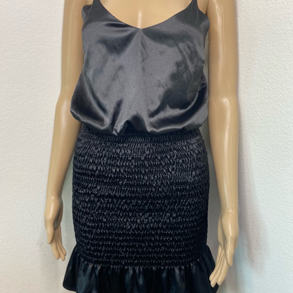 Black satin ruched dress
